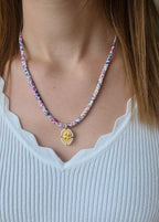 Collier Liberty violet & trèfle