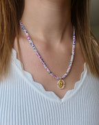Collier Liberty violet & trèfle