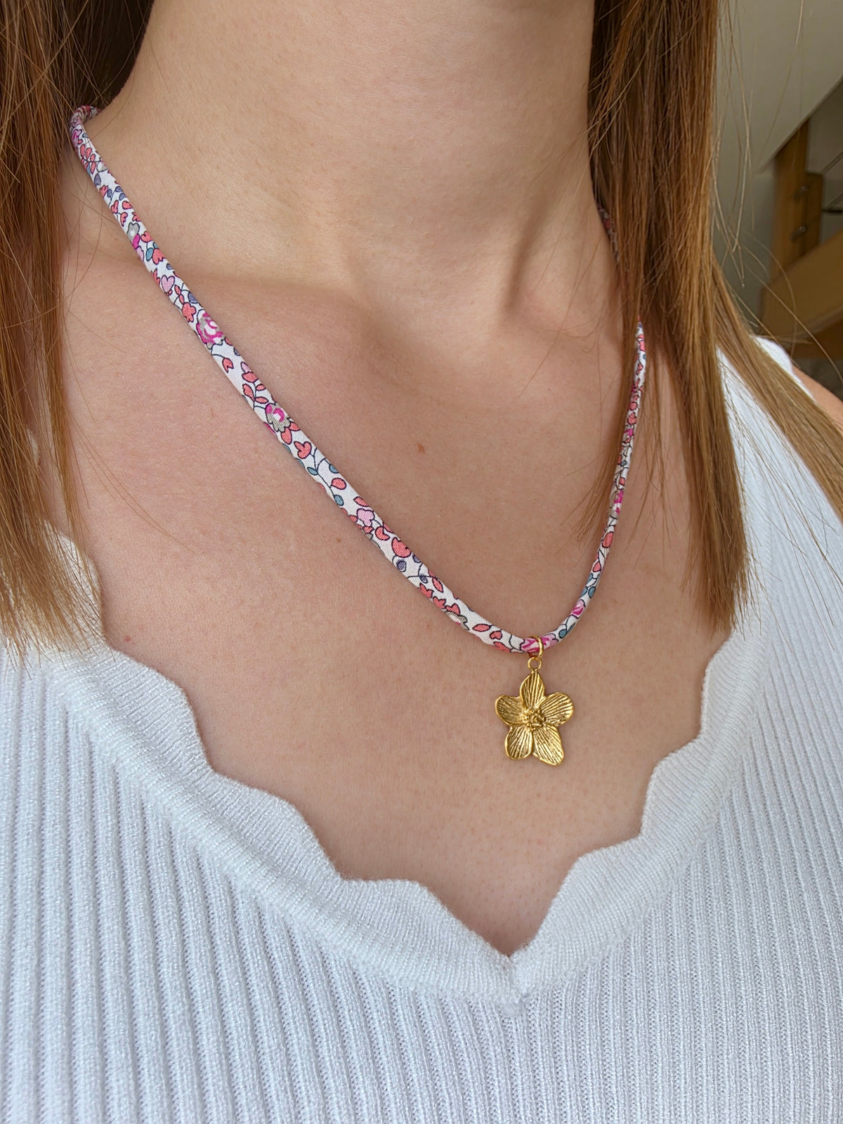 Collier Liberty rose & fleur