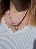 Collier Liberty violet & trèfle